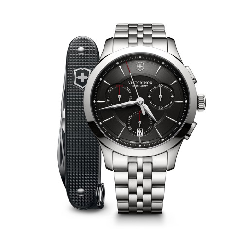 Relógio Victorinox Alliance Chronograph com canivete do exército suíço Pioneer Preto