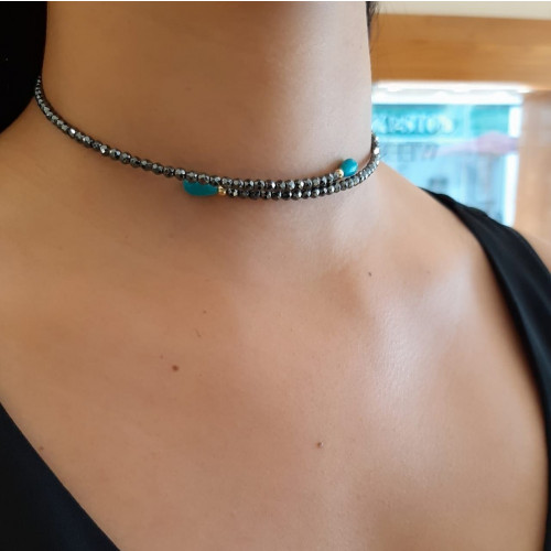 Choker gemas naturais turquesa 