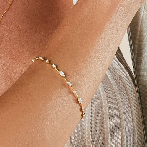 Bracelete de ouro 18k amarelo com bolinhas brilhantes 