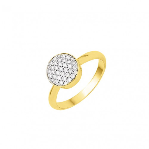 Anel de ouro amarelo 18k  redondo pavê com 0,33 ct de Diamantes 