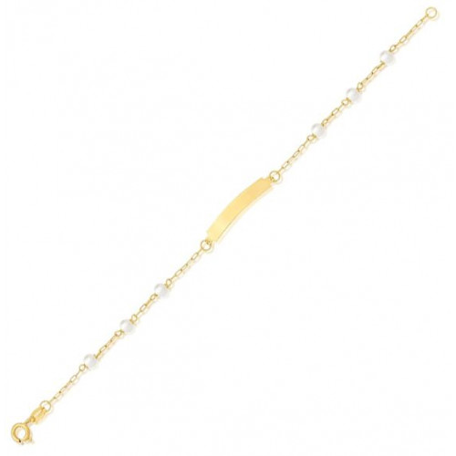 Pulseira infantil de ouro amarelo 18k de plaquinha com Pérolas