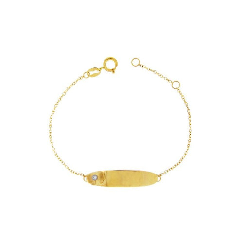 Pulseira infantil de ouro 18k placa laço com brilhante 