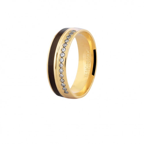 Aliança de ouro 18k friso preto com brilhantes (5.50mm)