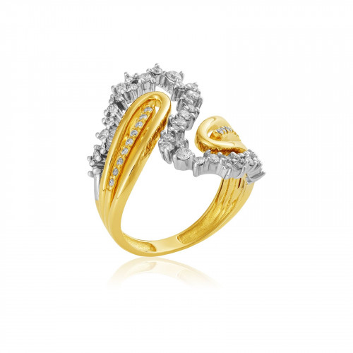 Anel de ouro amarelo 18k ondas com Diamantes