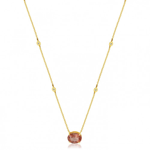 Gargantilha de ouro amarelo  18k com Turmalina Rosa e Diamantes 