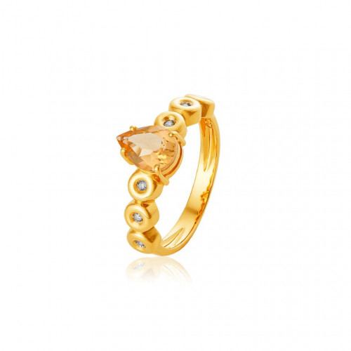 Anel de ouro amarelo 18k com 0,03 ct de Diamantes  e Citrino