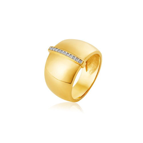 Anel ouro amarelo 18k com friso de Diamantes