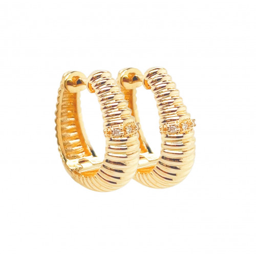 Brinco argola de ouro amarelo 18k com Diamantes