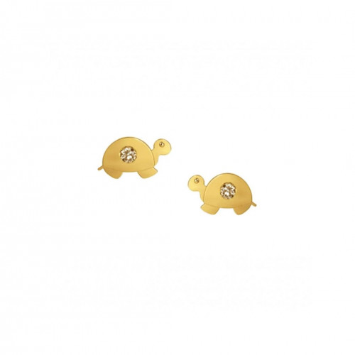 Brinco tartaruga infantil de ouro amarelo 18k com Zircônia 