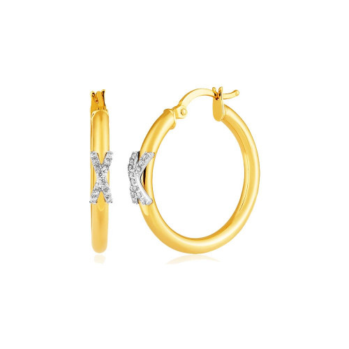 Argola de ouro amarelo 18k com aplique em x e Diamantes