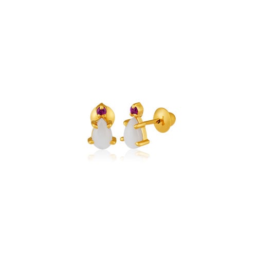 Brinco de ouro amarelo com Rubi e Madrepérola - 18k