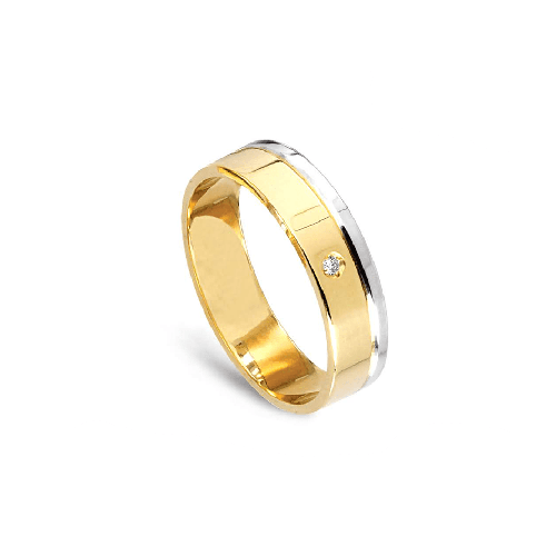 Aliança de ouro 18k frisada com brilhante