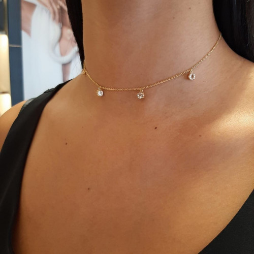 Choker de ouro 18k topázios 