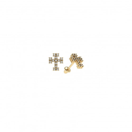 Brinco de ouro amarelo 18k cruz com Diamantes