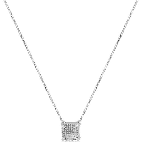 Gargantilha de ouro branco 18k  pavê quadrado com 0,24 ct de Diamantes