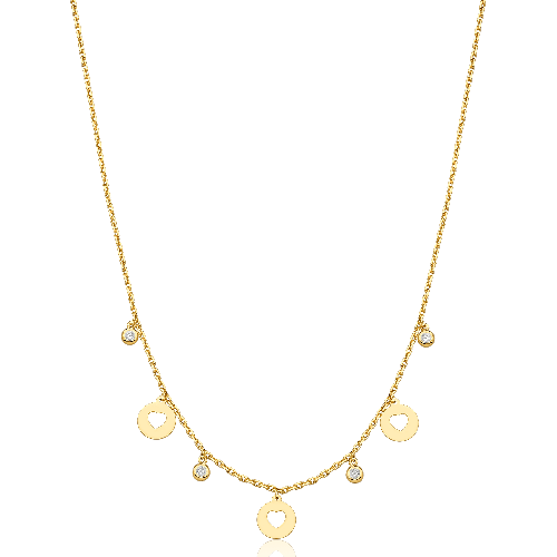 Gargantilha choker de ouro 18k pingentes de coração com diamantes 