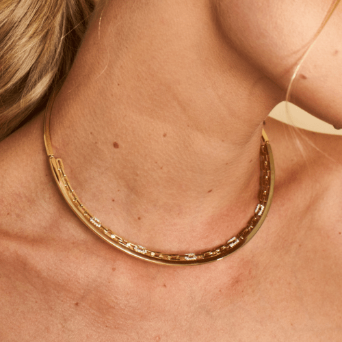 Gargantilha Choker de Ouro Amarelo com Diamantes - 18K