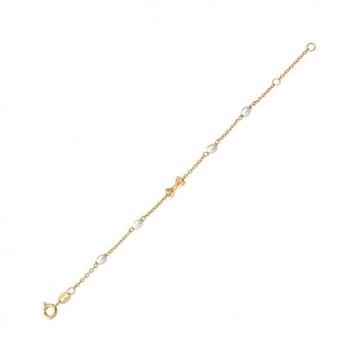 Pulseira de ouro 18k infantil laço pérolas