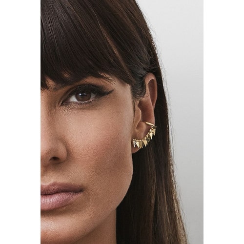 Brinco de ouro 18k earcuff triângulos brilhantes