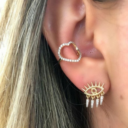 Piercing de ouro 18k coração com brilhantes