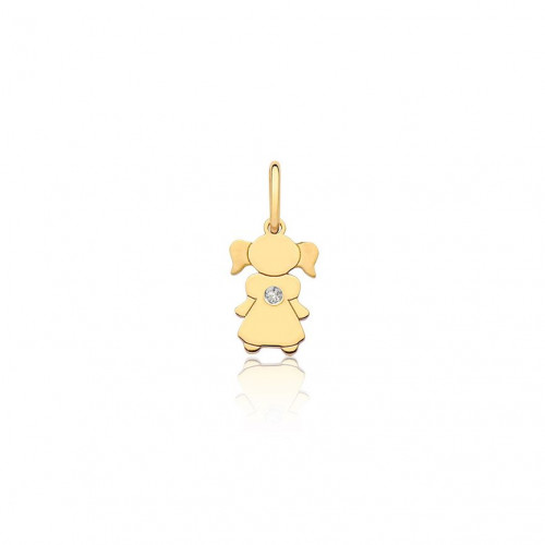 Pingente de ouro amarelo 18k menina com Diamante