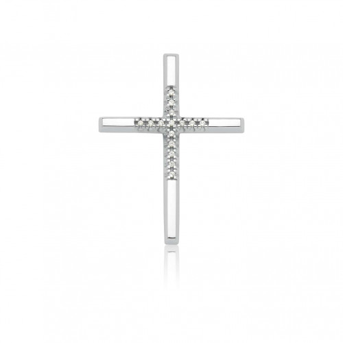 Pingente de ouro 18k crucifixo ouro branco com brilhantes