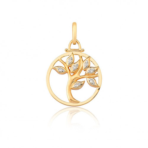 Pingente de Ouro Amarelo Árvore da vida com Diamantes - 18K 