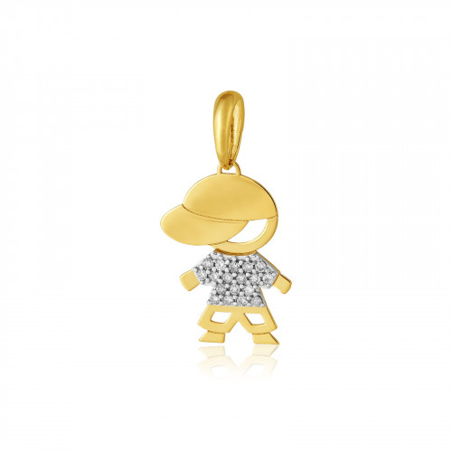 Pingente de ouro amarelo 18k menino com Diamantes de 0,5 pontos