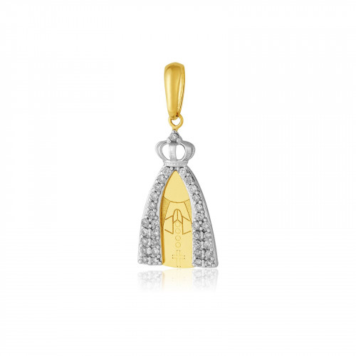 Pingente de ouro amarelo 18k Nossa Senhora Aparecida com Diamantes de 0,5 pontos