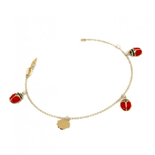 Pulseira infantil de ouro amarelo 18k de joaninha