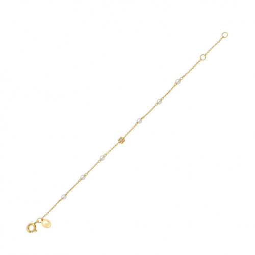 Pulseira de ouro 18k infantil pérolas flor