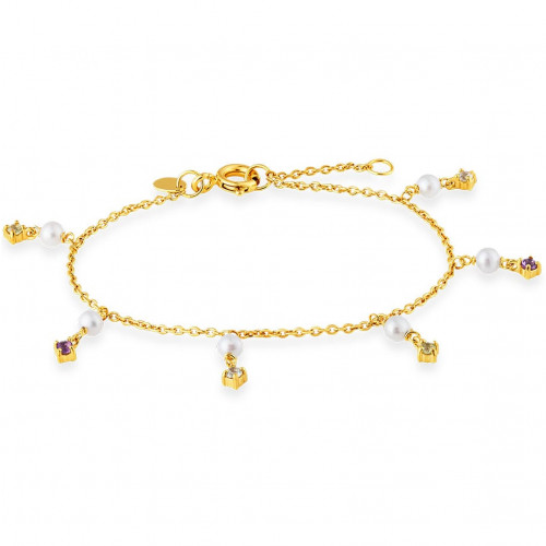 Pulseira infantil de ouro amarelo 18k com Pérolas e pedras coloridas