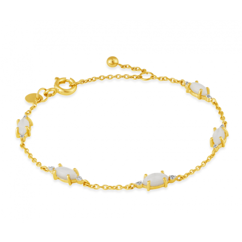 Pulseira Infantil de Ouro Amarelo com Madrepérola e Diamantes - 18K 