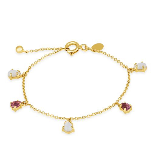 Pulseira Infantil de Ouro Amarelo com Madrepérola e Turmalina Rosa - 18K 