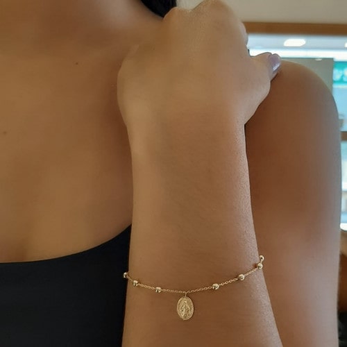 Pulseira de ouro 18k terço Nossa Senhora das Graças